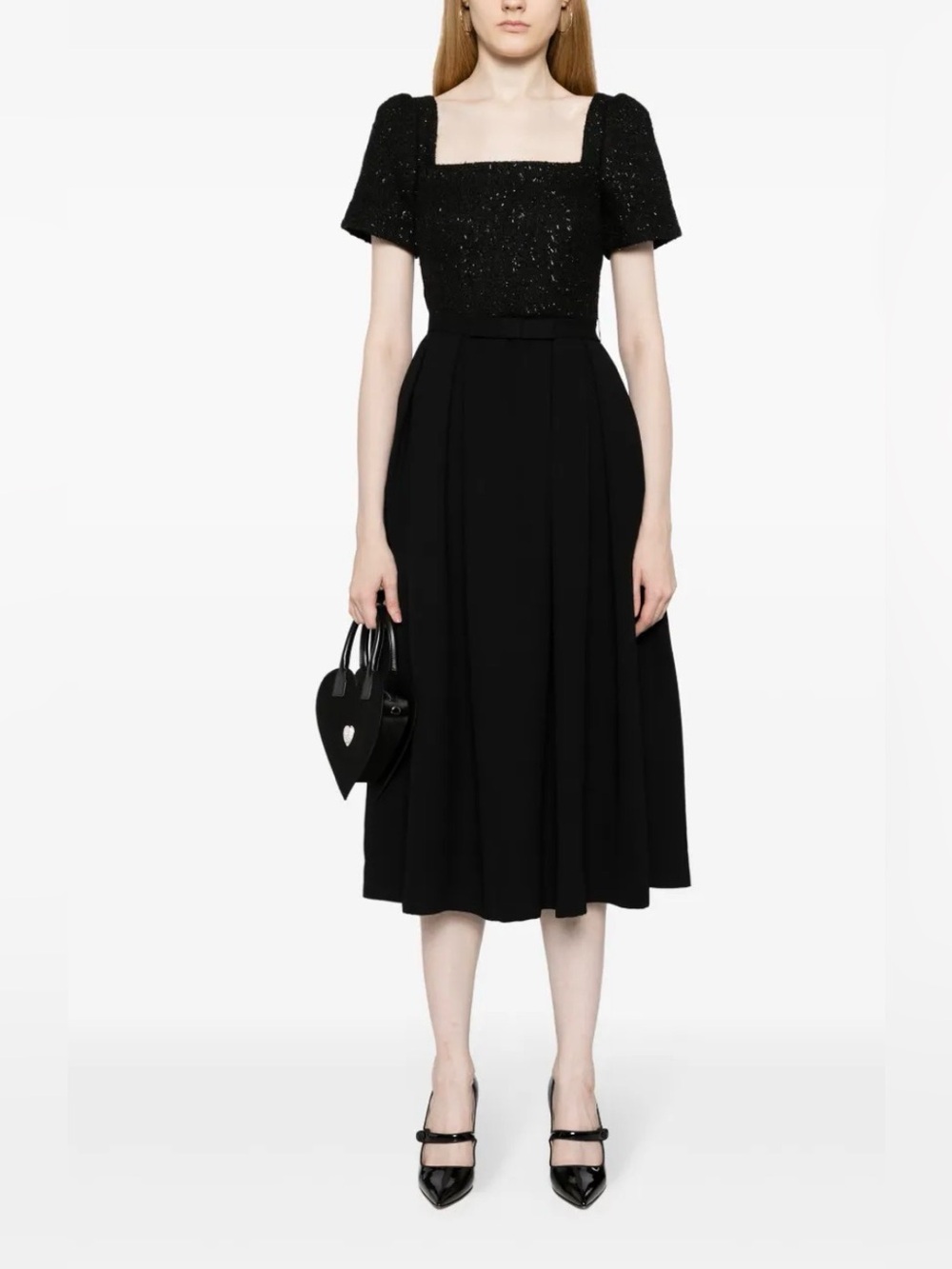 Self Portrait Black Boucle Midi Dress